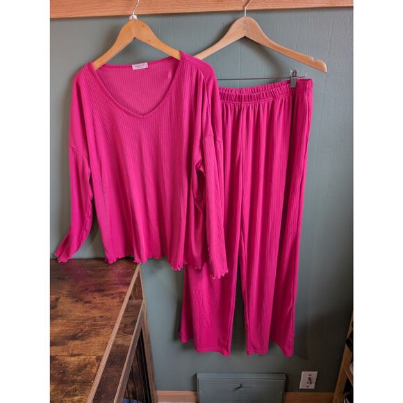 XL Ekouaer Pink Ribbed Lounge Pajama Set - Picture 1 of 5